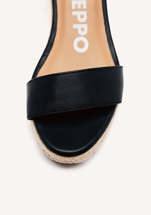 SANDALIAS DE PIEL NEGRAS CON CUÑA DE YUTE PARA MUJER YALAHA