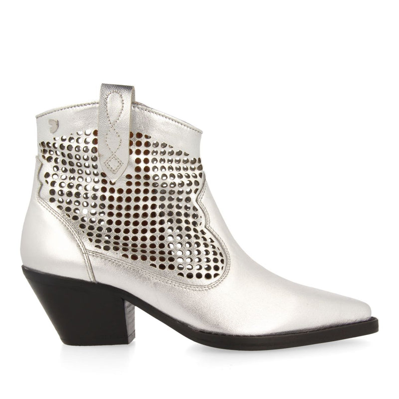 BOTINES PLATEADOS DE PIEL TIPO COWBOY PARA MUJER WEKIWA