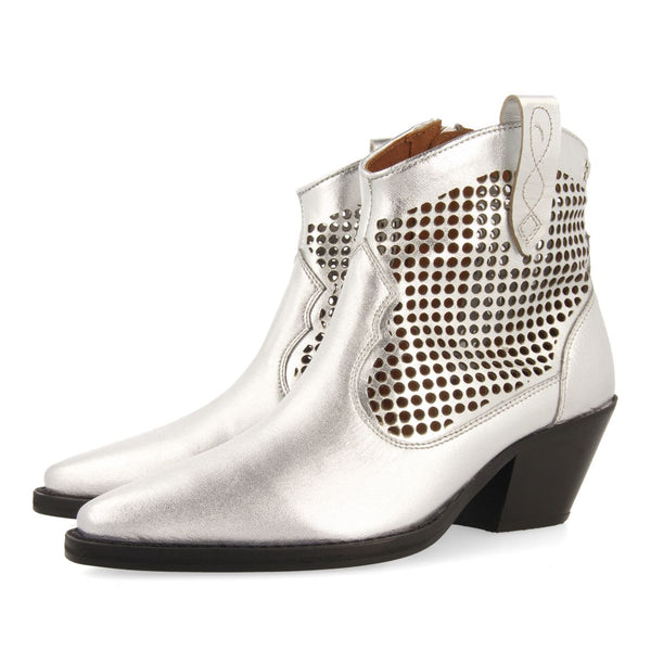 BOTINES PLATEADOS DE PIEL TIPO COWBOY PARA MUJER WEKIWA