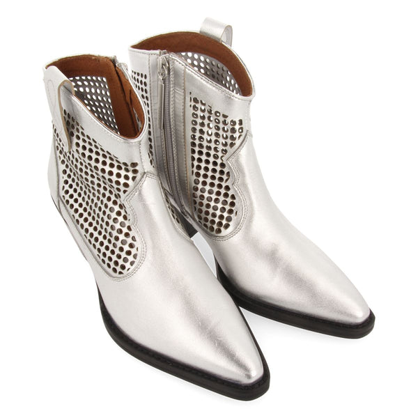BOTINES PLATEADOS DE PIEL TIPO COWBOY PARA MUJER WEKIWA