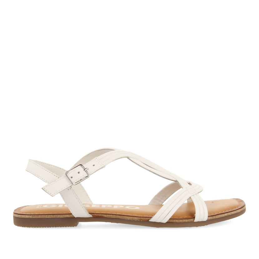 SANDALIAS DE PIEL BLANCAS DE TIRAS CRUZADAS PARA MUJER ELBASAN