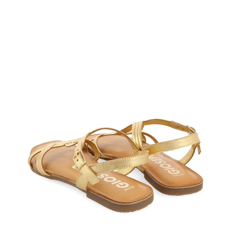 SANDALIAS DE PIEL DORADAS DE TIRAS CRUZADAS PARA MUJER ELBASAN