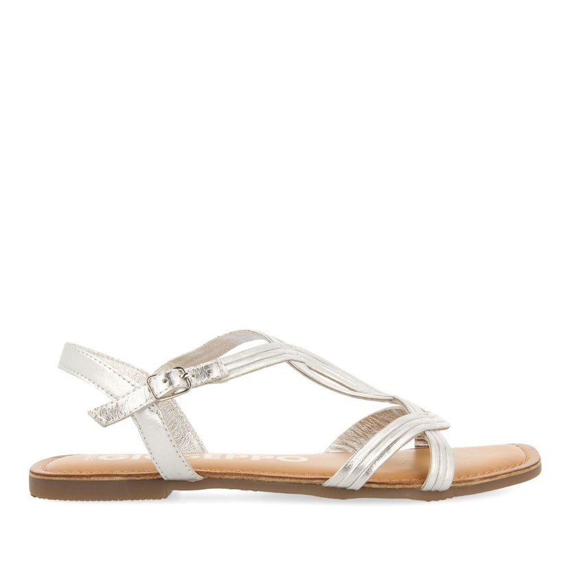 SANDALIAS DE PIEL PLATEADAS DE TIRAS CRUZADAS PARA MUJER ELBASAN
