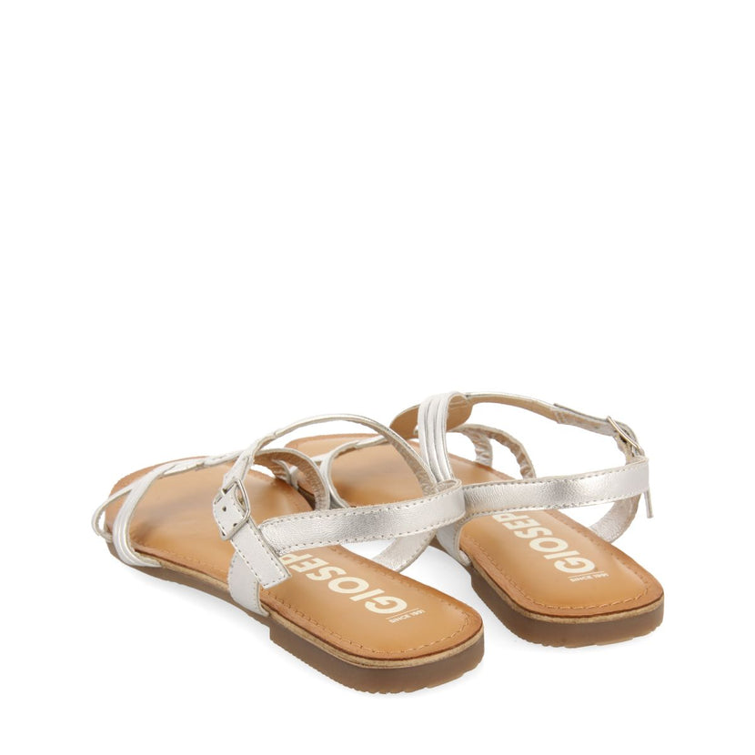 SANDALIAS DE PIEL PLATEADAS DE TIRAS CRUZADAS PARA MUJER ELBASAN