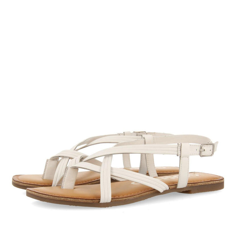 SANDALIAS DE PIEL BLANCAS DE TIRAS CRUZADAS PARA MUJER FUNARE