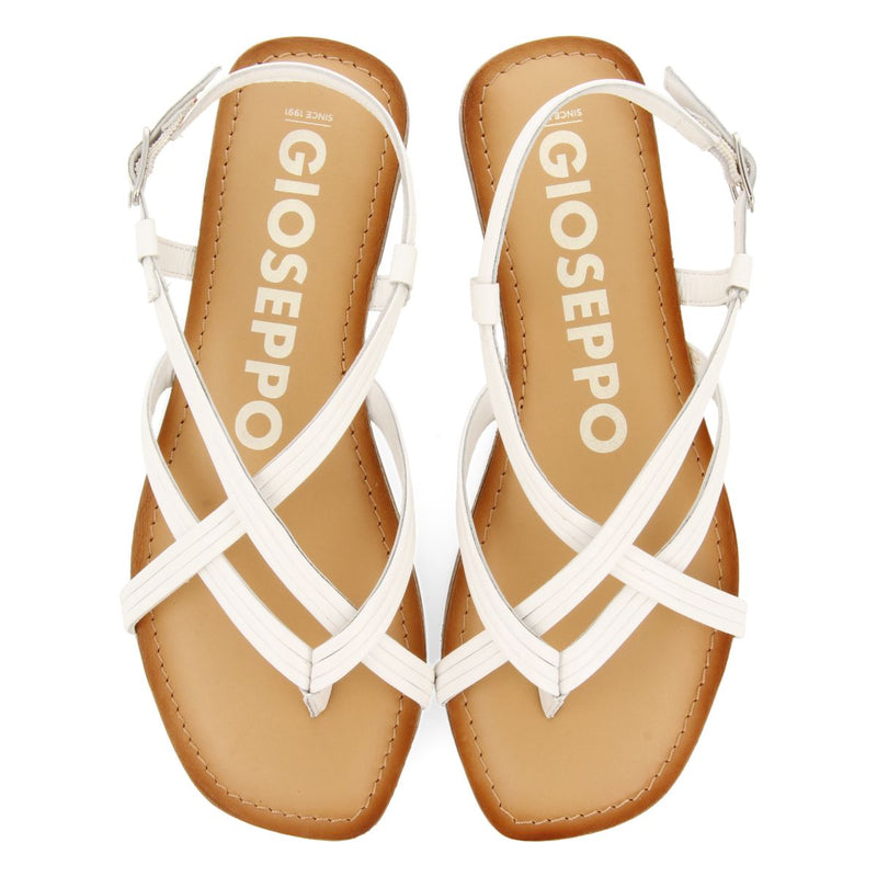 SANDALIAS DE PIEL BLANCAS DE TIRAS CRUZADAS PARA MUJER FUNARE