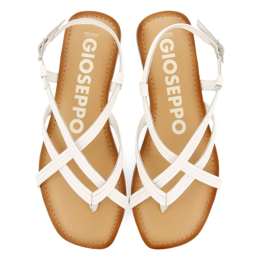 SANDALIAS DE PIEL BLANCAS DE TIRAS CRUZADAS PARA MUJER FUNARE