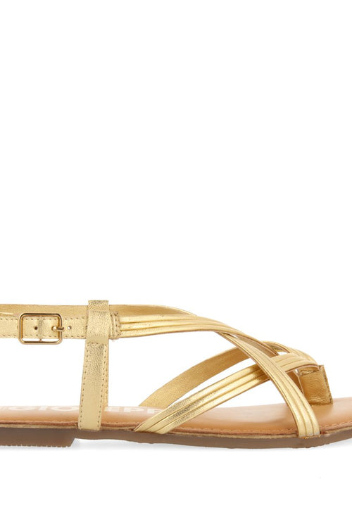 SANDALIAS DE PIEL DORADAS DE TIRAS CRUZADAS PARA MUJER FUNARE