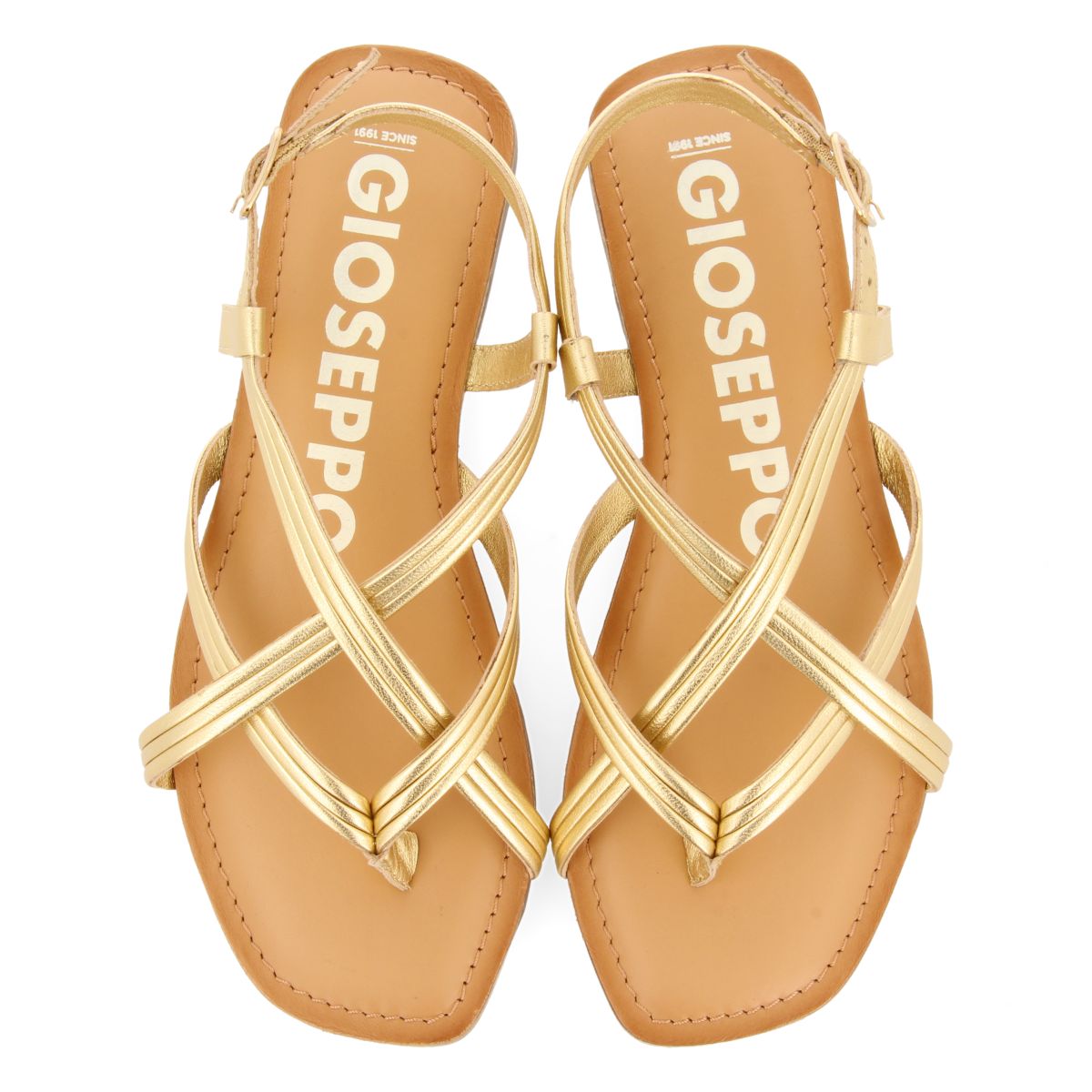 SANDALIAS DE PIEL DORADAS DE TIRAS CRUZADAS PARA MUJER FUNARE