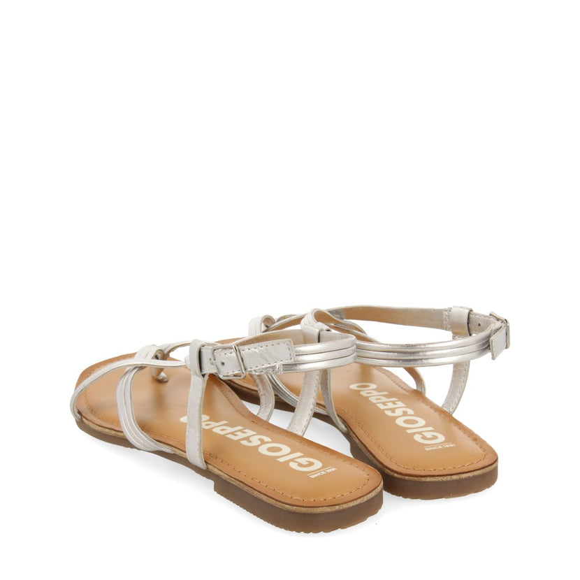 SANDALIAS DE PIEL PLATEADAS DE TIRAS CRUZADAS PARA MUJER FUNARE