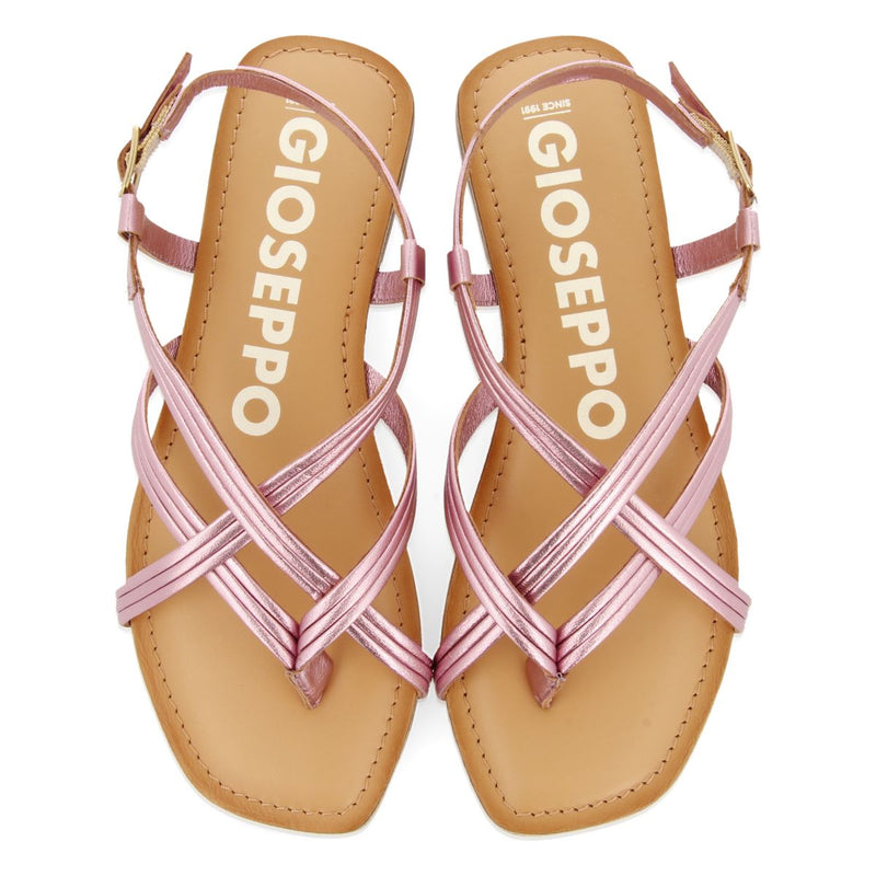 SANDALIAS DE PIEL ROSA DE TIRAS CRUZADAS PARA MUJER FUNARE
