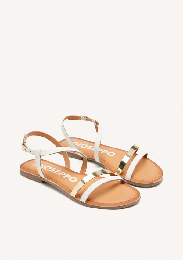 SANDALIAS DE PIEL CON TIRAS BLANCAS Y METALIZADAS PARA MUJER BARGEME