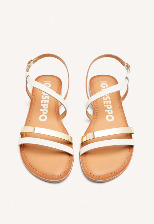 SANDALIAS DE PIEL CON TIRAS BLANCAS Y METALIZADAS PARA MUJER BARGEME