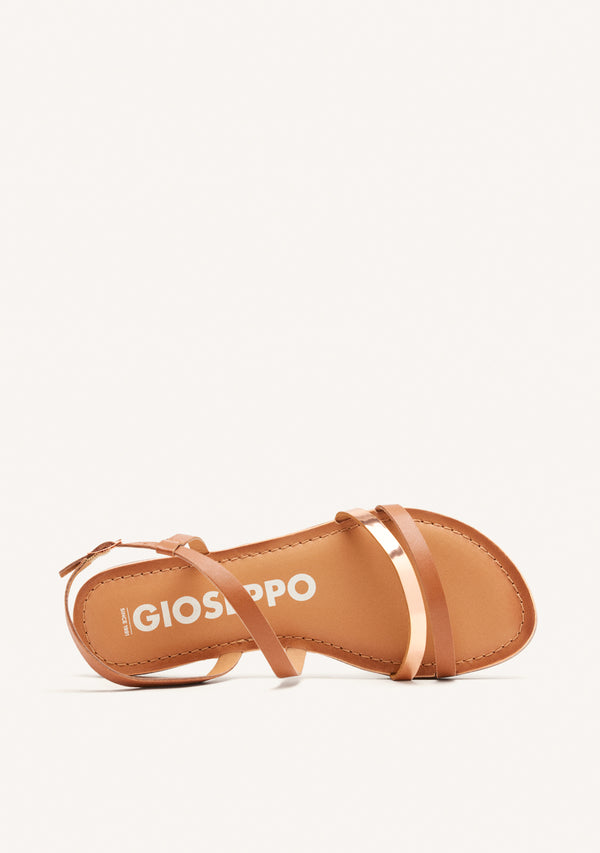 SANDALIAS DE PIEL CON TIRAS COLOR CUERO Y METALIZADO PARA MUJER BARGEME