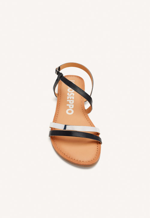 SANDALIAS DE PIEL CON TIRAS NEGRAS Y METALIZADAS PARA MUJER BARGEME