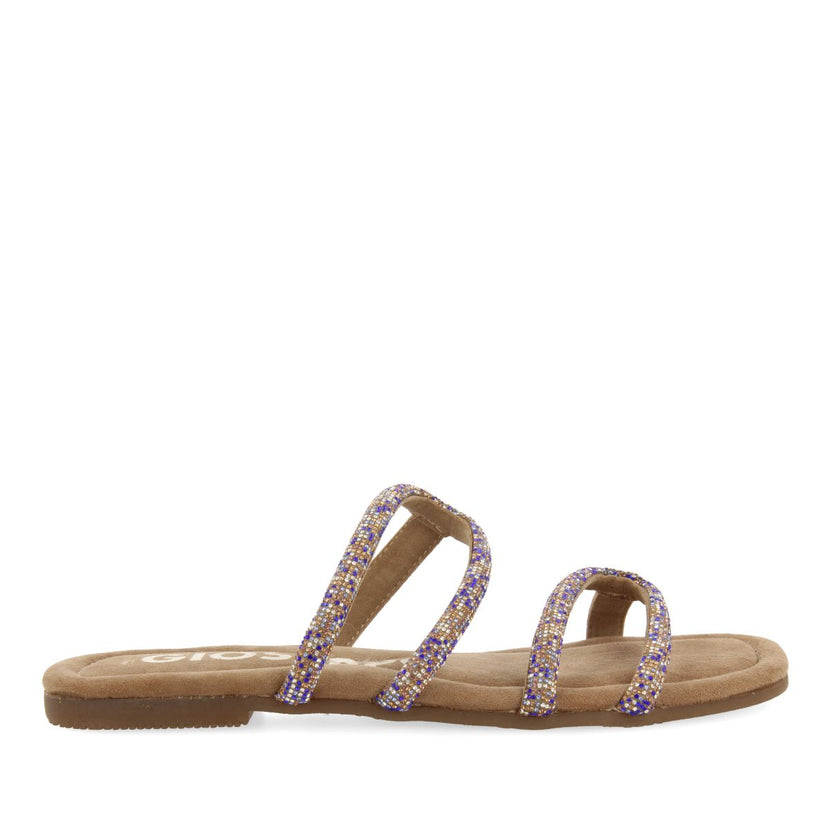 SANDALIAS TAUPE DE PIEL CON TIRAS CON PEDRERÍA PARA MUJER TEMELEC