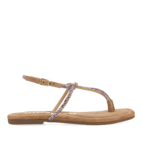 SANDALIAS TAUPE DE PIEL CON TIRAS CON PEDRERÍA PARA MUJER SEFFNER