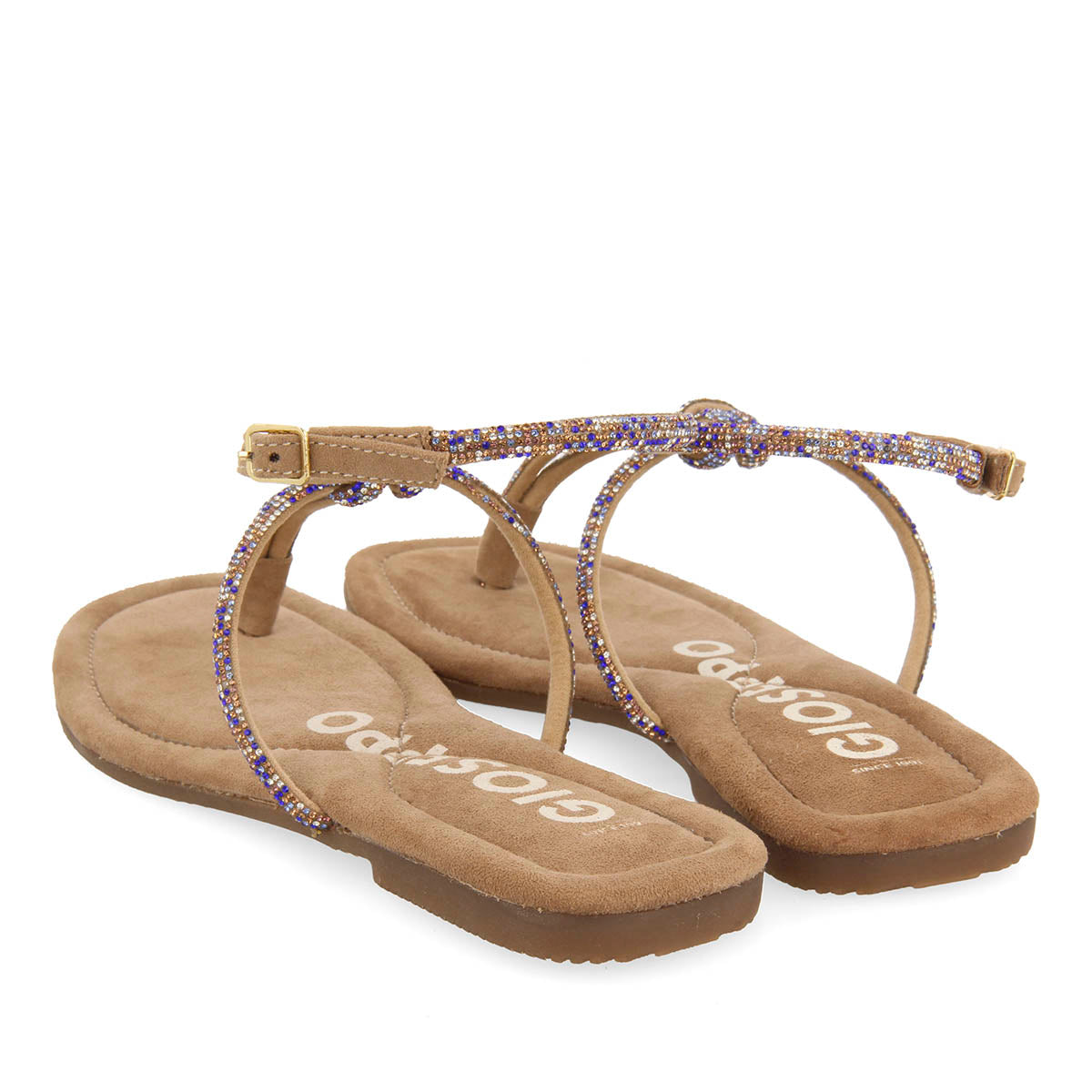 SANDALIAS TAUPE DE PIEL CON TIRAS CON PEDRERÍA PARA MUJER SEFFNER