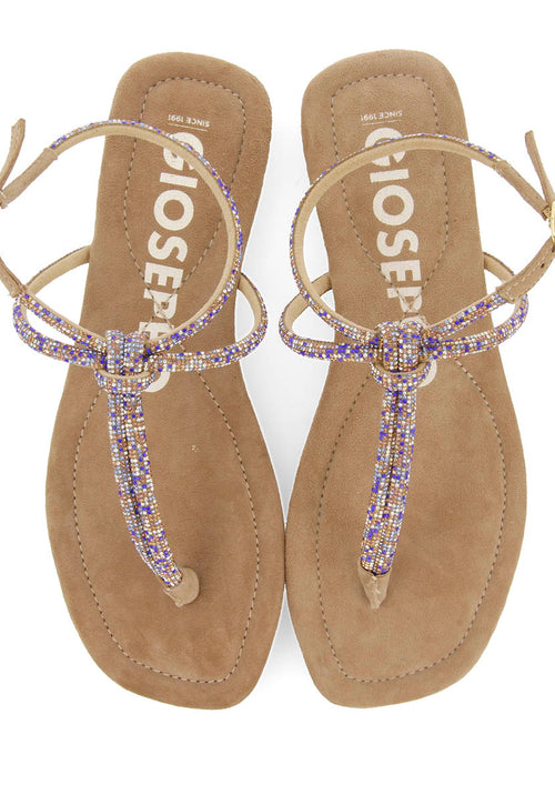 SANDALIAS TAUPE DE PIEL CON TIRAS CON PEDRERÍA PARA MUJER SEFFNER