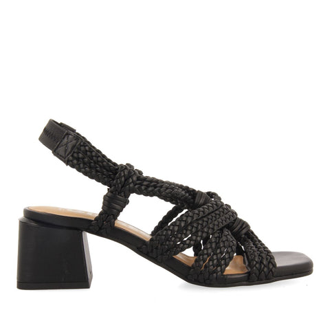 SANDALIAS DE TACÓN NEGRAS DE PIEL CON TRENZADOS PARA MUJER MALIQ