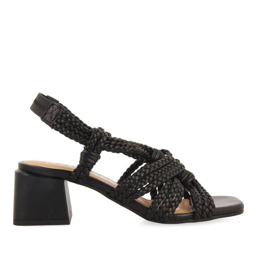 SANDALIAS DE TACÓN NEGRAS DE PIEL CON TRENZADOS PARA MUJER MALIQ