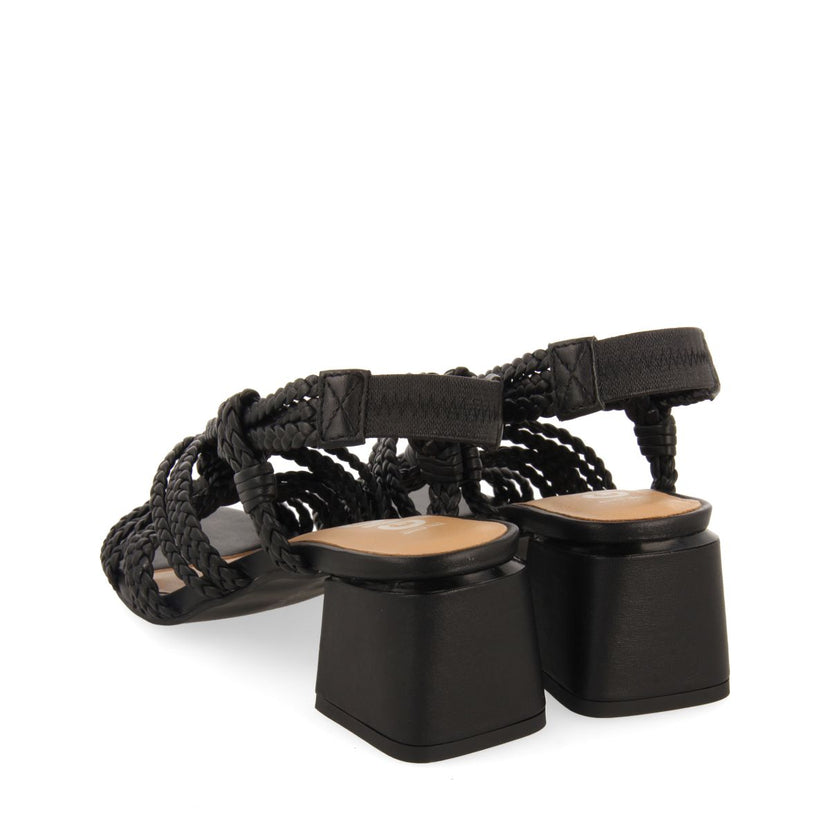 SANDALIAS DE TACÓN NEGRAS DE PIEL CON TRENZADOS PARA MUJER MALIQ