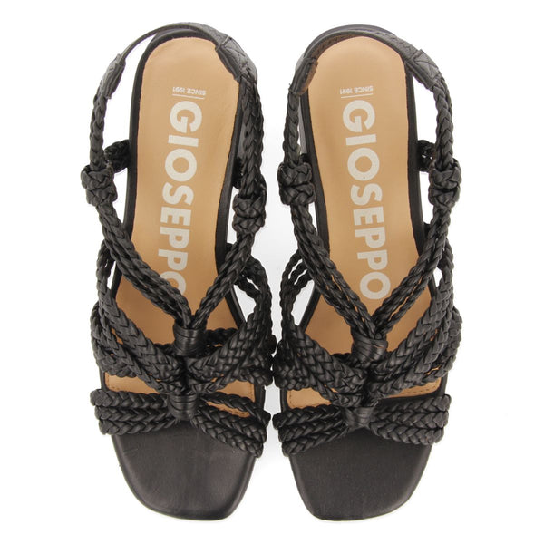 SANDALIAS DE TACÓN NEGRAS DE PIEL CON TRENZADOS PARA MUJER MALIQ