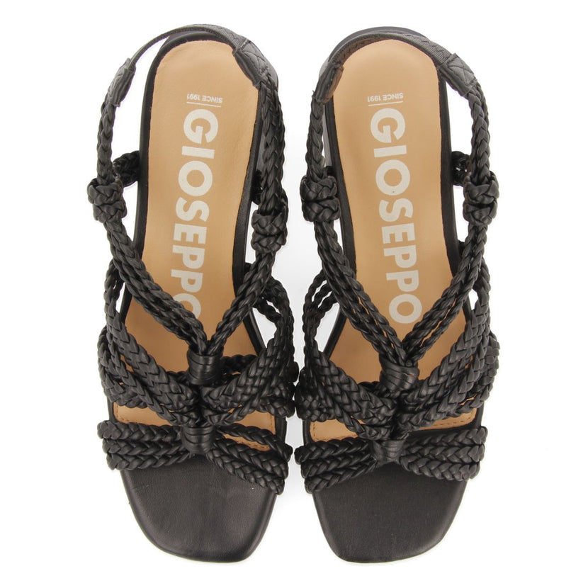 SANDALIAS DE TACÓN NEGRAS DE PIEL CON TRENZADOS PARA MUJER MALIQ