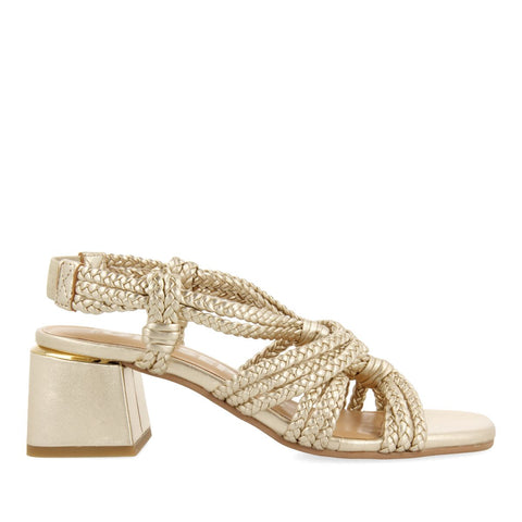 SANDALIAS DE TACÓN DORADAS DE PIEL CON TRENZADOS PARA MUJER MALIQ