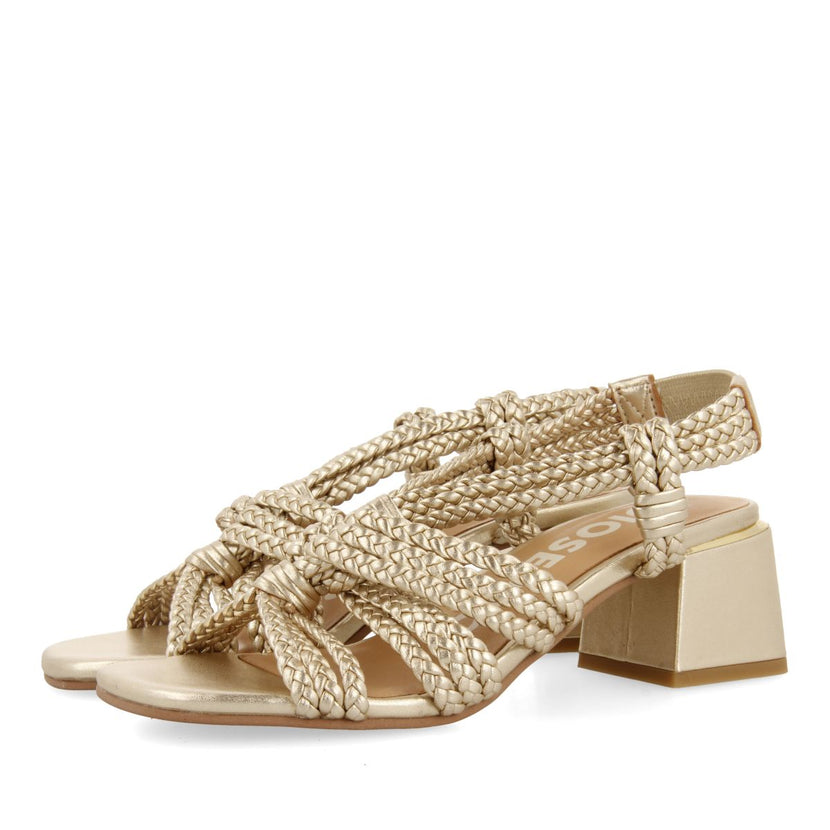SANDALIAS DE TACÓN DORADAS DE PIEL CON TRENZADOS PARA MUJER MALIQ