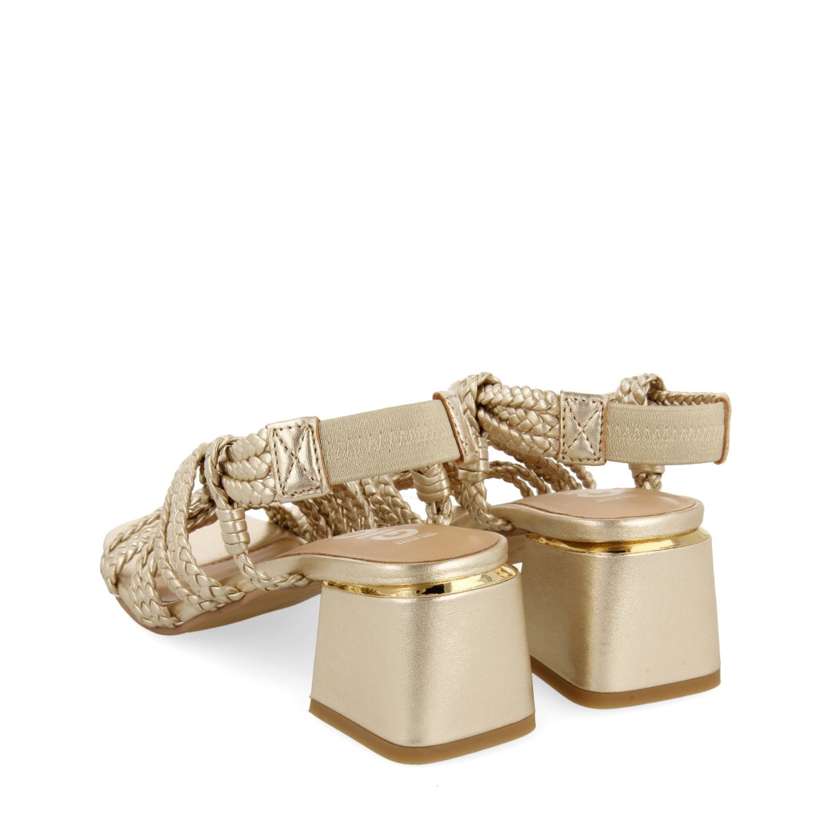 SANDALIAS DE TACÓN DORADAS DE PIEL CON TRENZADOS PARA MUJER MALIQ