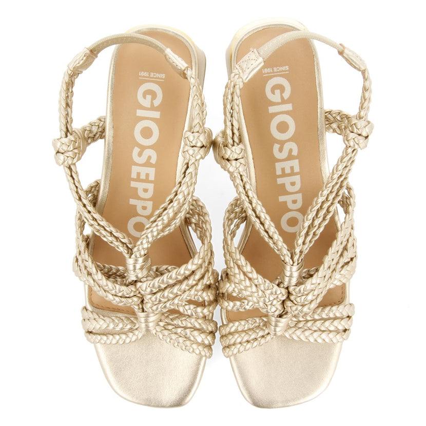 SANDALIAS DE TACÓN DORADAS DE PIEL CON TRENZADOS PARA MUJER MALIQ