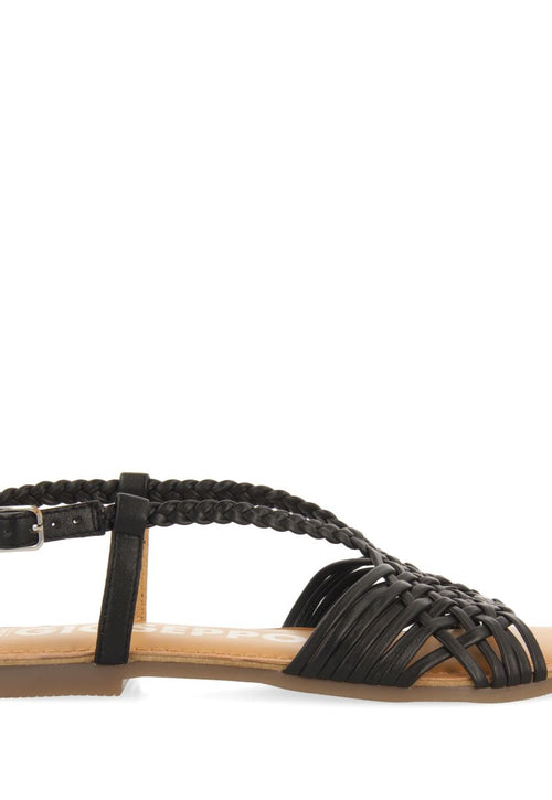 SANDALIAS NEGRAS DE PIEL CON TIRAS CRUZADAS PARA MUJER AIDONE