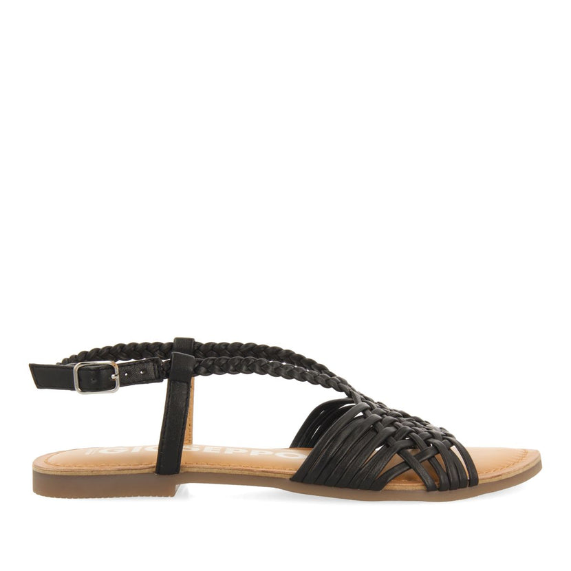 SANDALIAS NEGRAS DE PIEL CON TIRAS CRUZADAS PARA MUJER AIDONE