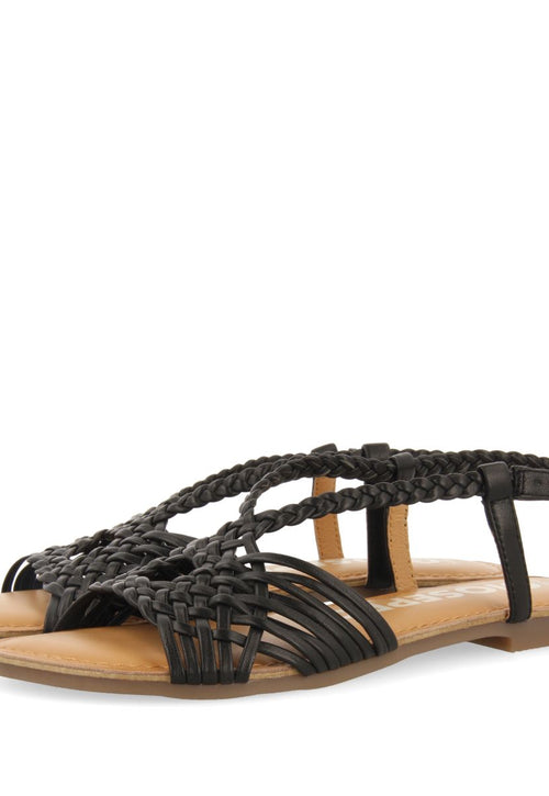 SANDALIAS NEGRAS DE PIEL CON TIRAS CRUZADAS PARA MUJER AIDONE