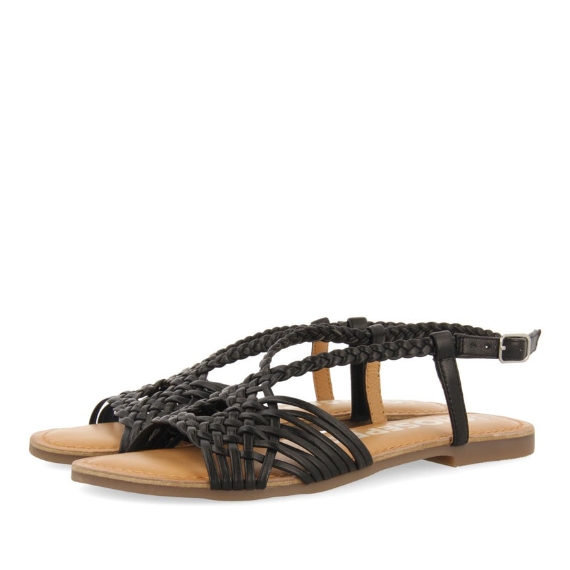SANDALIAS NEGRAS DE PIEL CON TIRAS CRUZADAS PARA MUJER AIDONE