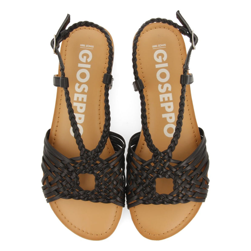 SANDALIAS NEGRAS DE PIEL CON TIRAS CRUZADAS PARA MUJER AIDONE