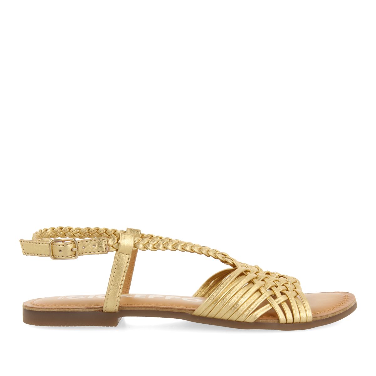 SANDALIAS DORADAS DE PIEL CON TIRAS CRUZADAS PARA MUJER AIDONE