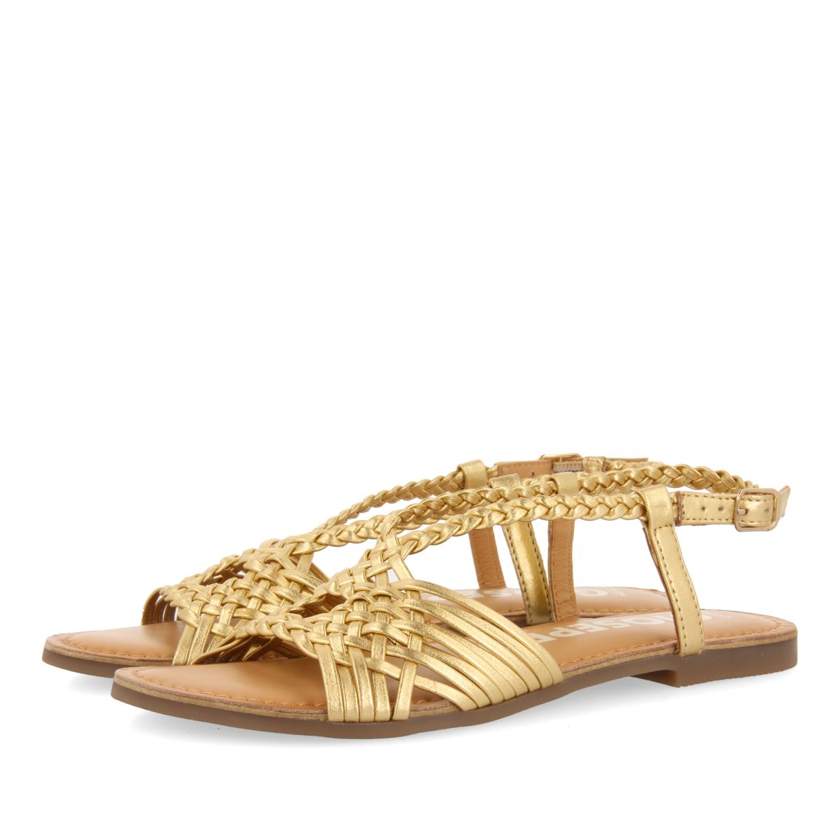 SANDALIAS DORADAS DE PIEL CON TIRAS CRUZADAS PARA MUJER AIDONE