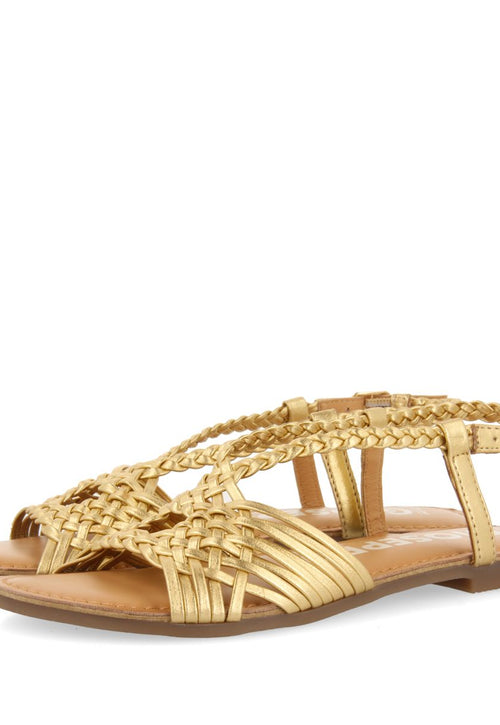 SANDALIAS DORADAS DE PIEL CON TIRAS CRUZADAS PARA MUJER AIDONE