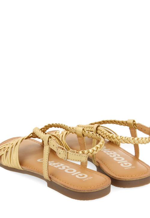 SANDALIAS DORADAS DE PIEL CON TIRAS CRUZADAS PARA MUJER AIDONE