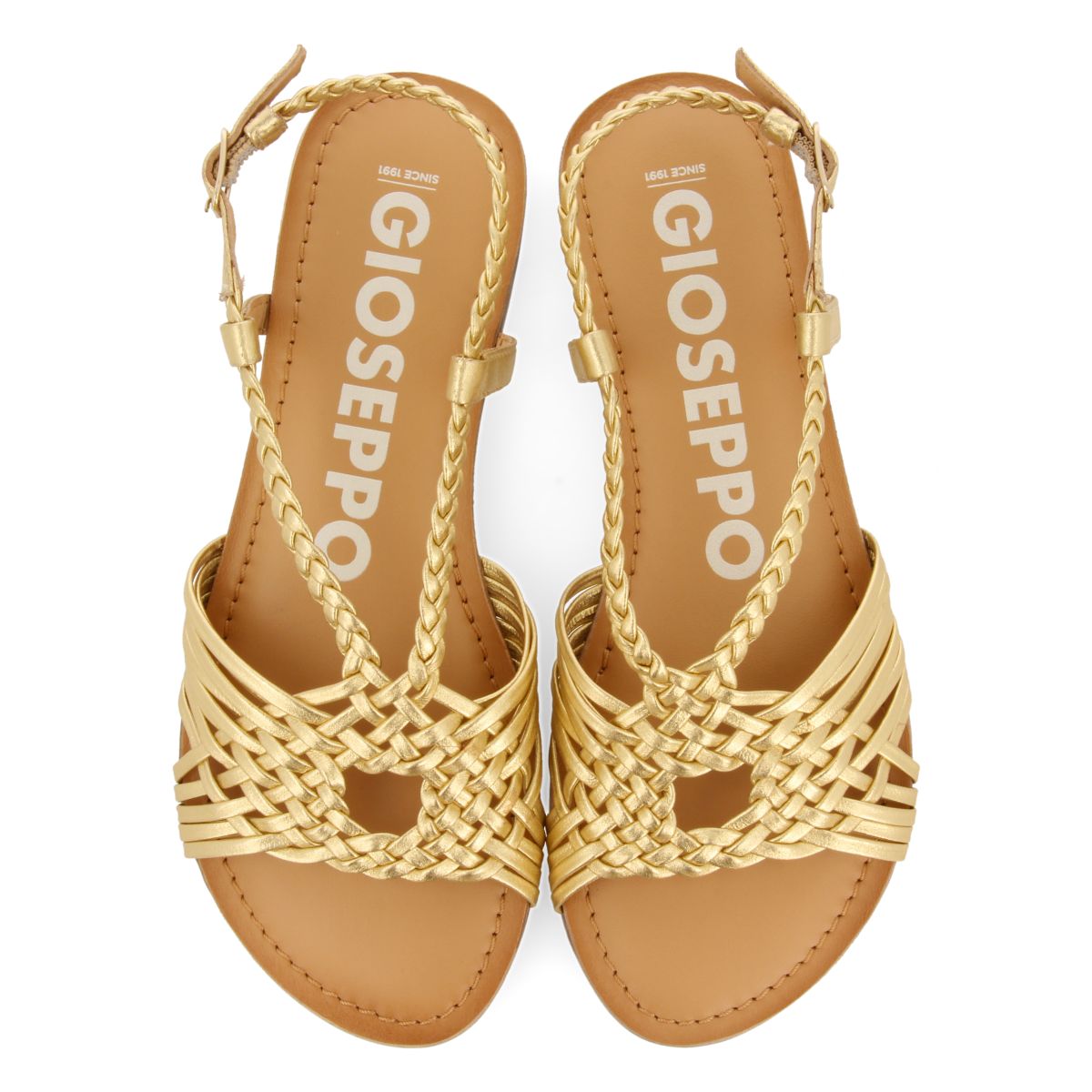SANDALIAS DORADAS DE PIEL CON TIRAS CRUZADAS PARA MUJER AIDONE