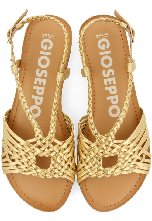 SANDALIAS DORADAS DE PIEL CON TIRAS CRUZADAS PARA MUJER AIDONE
