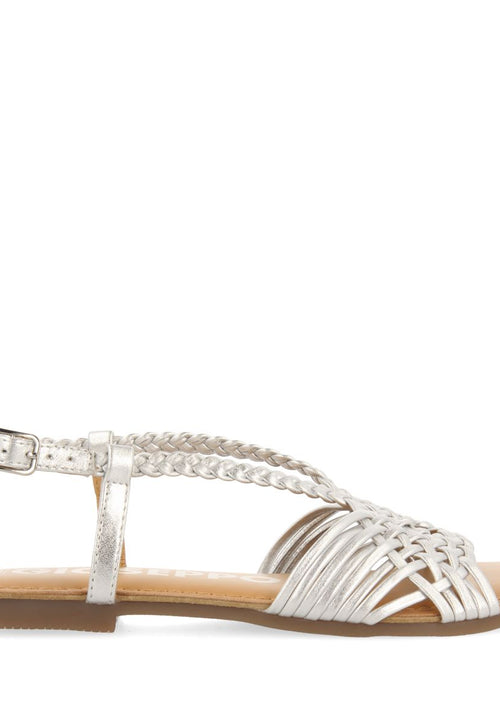 SANDALIAS PLATEADAS DE PIEL CON TIRAS CRUZADAS PARA MUJER AIDONE