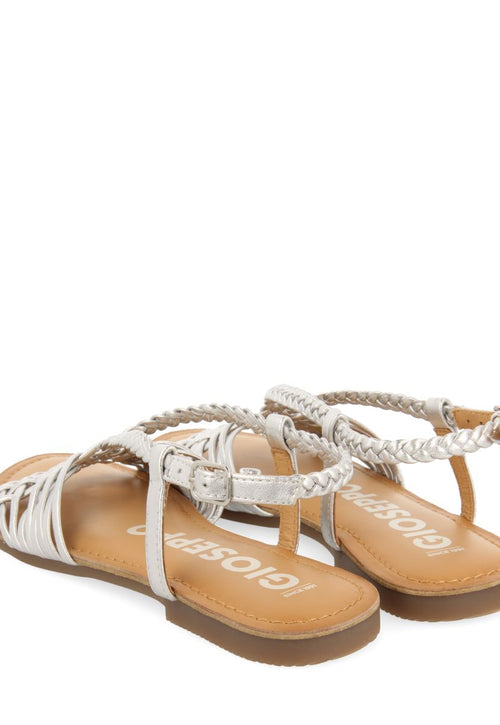 SANDALIAS PLATEADAS DE PIEL CON TIRAS CRUZADAS PARA MUJER AIDONE