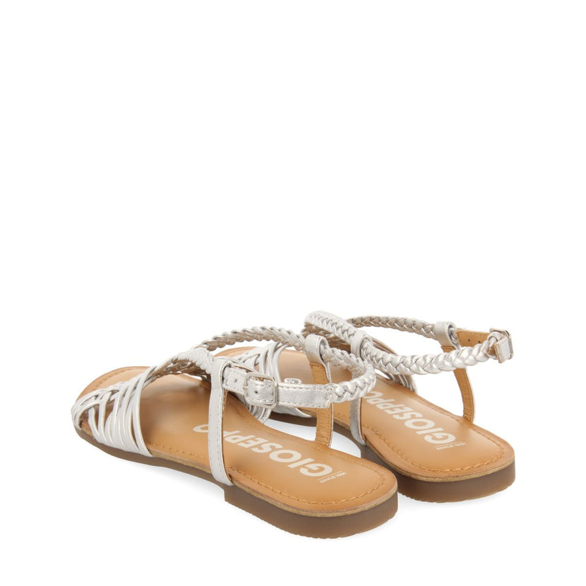 SANDALIAS PLATEADAS DE PIEL CON TIRAS CRUZADAS PARA MUJER AIDONE