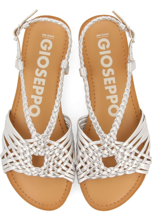 SANDALIAS PLATEADAS DE PIEL CON TIRAS CRUZADAS PARA MUJER AIDONE