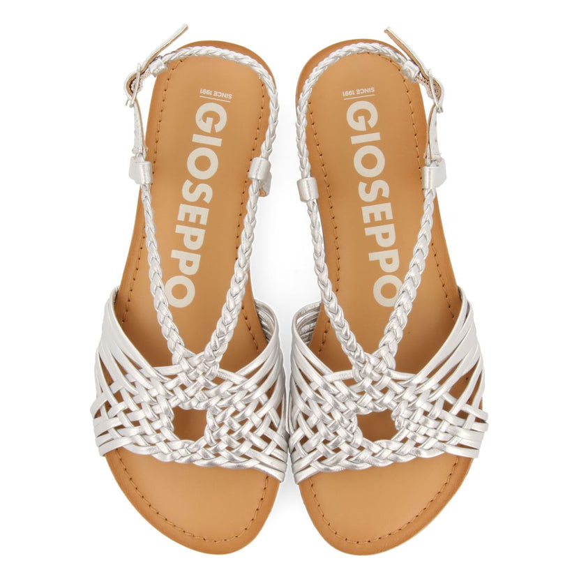 SANDALIAS PLATEADAS DE PIEL CON TIRAS CRUZADAS PARA MUJER AIDONE