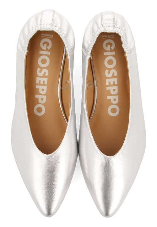 SILVER LEATHER BALLERINAS WITH POINTED TOE AND RUFFLED HEEL FOR WOMEN GUATAY
