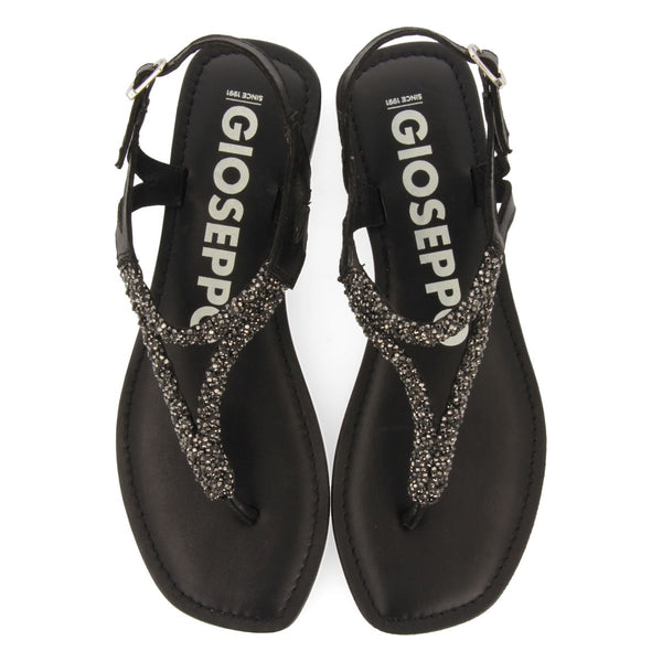 BLACK LEATHER SANDALS WITH EMBELLISHMENTS FOR WOMEN USTICA